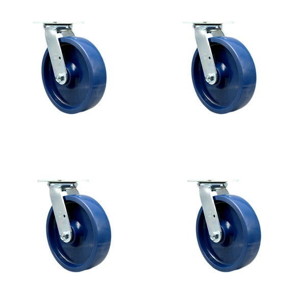 8 Inch SS Solid Poly Swivel Caster Set with Roller Bearing and Swivel Lock SCC