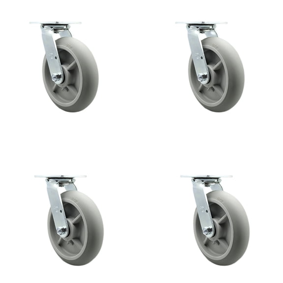 8 Inch SS TPR Donut Tread Swivel Caster Set with Delrin Bearings&Swivel Lock SCC