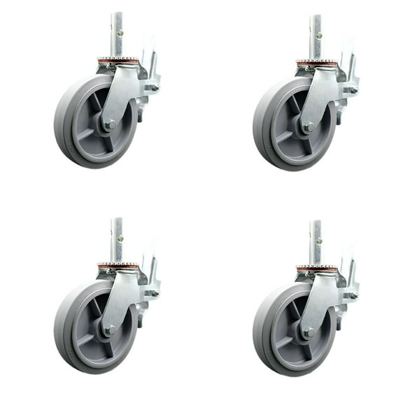 8 Inch Scaffold Caster Set with 1-3/8 Round Stem w/BrakesService Caster Brand