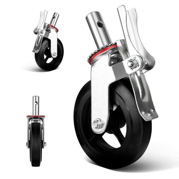 8 Inch Scaffold Casters 4 Pack - 4400 Lbs Load Capacity, Rubber Tread on Cast Iron Wheels, Locking Stem Casters with Brake, Ideal for Scaffold, Shelves & Workbench