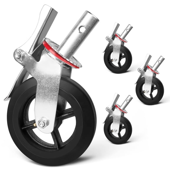 8 Inch Scaffold Wheels Set,4 Pack Heavy Duty Swivel Caster Wheel, Dual Locking Rubber Casters with Brake,4400 LBS Per Set (8 Inch)