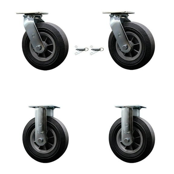 8 Inch Semi Pneumatic Wheel Caster Set 2 Swivel with Swivel Locks and 2 Rigid
