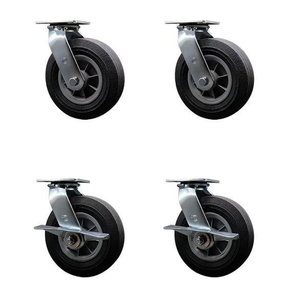 8 Inch Semi Pneumatic Wheel Caster Set 4 Swivel with 2 Brakes Service Caster