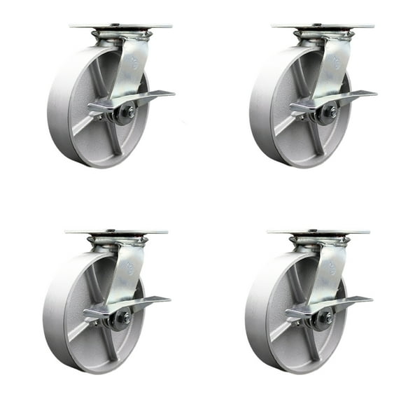 8 Inch Semi Steel Caster Set with Roller Bearing 4 Brake and 2 Swivel Lock SCC