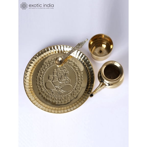 8 Inch Set of Brass Puja Thali Ritual Puja Items - Complete Worship Kit