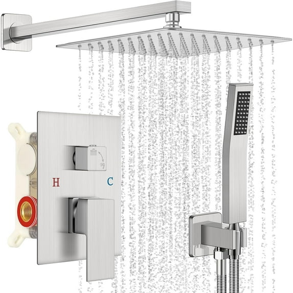 8 Inch Shower Faucet Set, Rainfall Shower System with High Pressure Handheld Shower Head and Square Fixed Shower Head,Spray Wall Mounted Rainfall Shower Fixtures
