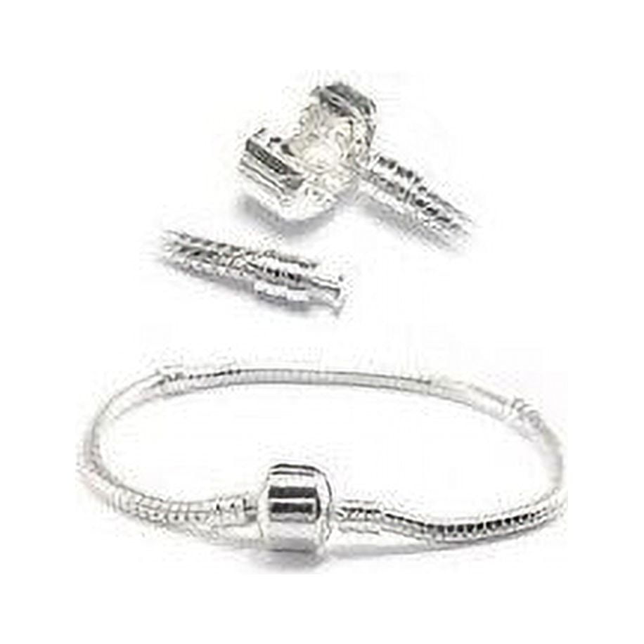 8 Inch Silver Barrel Clasp Charm Bracelet