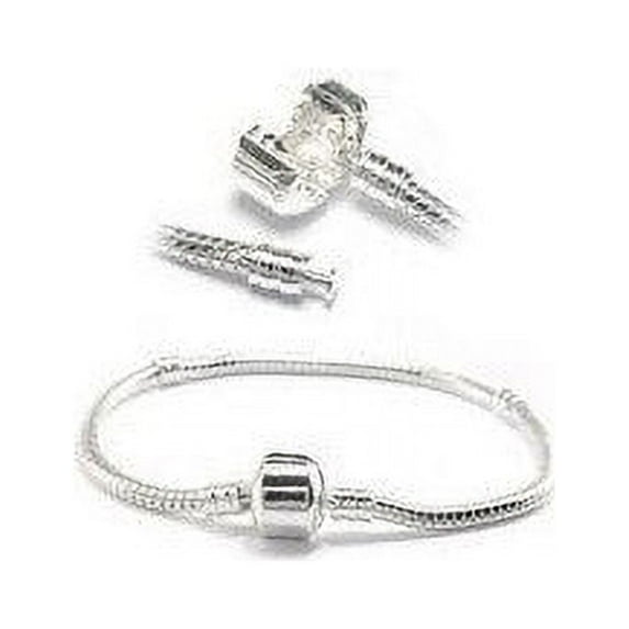 8 Inch Silver Barrel Clasp Charm Bracelet