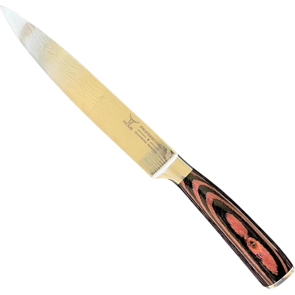 8-Inch Slicing Knife, Laser Damascus Stainless Steel Blade, Razor Sharp Carving Knife for Meat, Turkey & BBQ