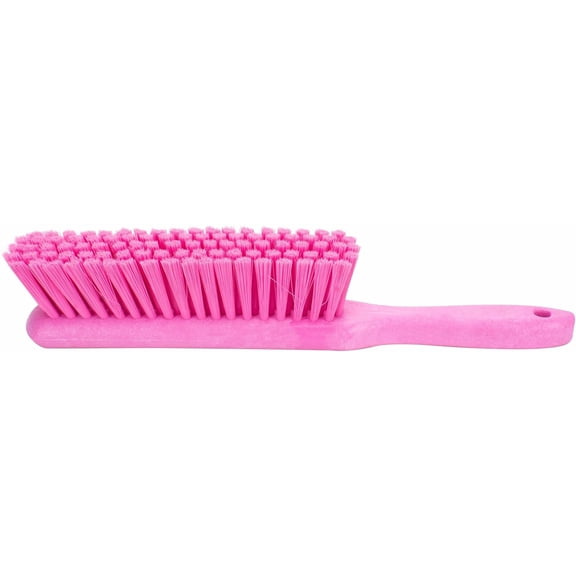 8 Inch Soft Counter Brush with Polyester Bristles and 5 Inch Handle, Color Coded Handheld Broom for Tables Countertops and Foodservice Surfaces, 13 Inch Overall Length, Pink