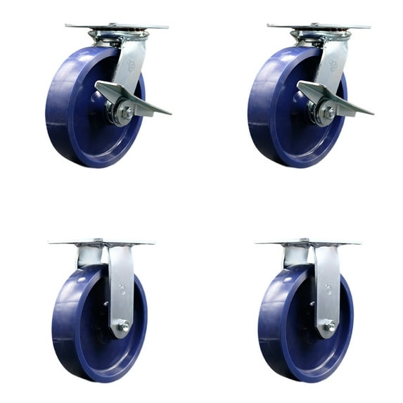 8 Inch Solid Poly Caster Set with Ball Bearing 2 Brakes and 2 Rigid SCC