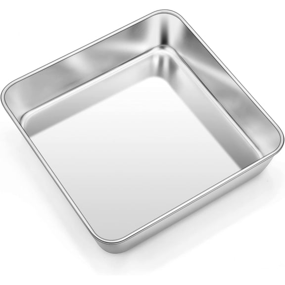 8 Inch Square Baking Pan Cake Brownie Stainless Steel Healthy Non Toxic Brushed Surface Dishwasher Safe
