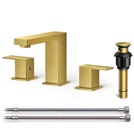 TVOFEK Bathroom Faucet 3 Hole, Gold Bathroom Sink Faucets 8 inch Widespread with Metal Pop up Drain and cUPC Hoses for Lavatory Vanity Restroom RV