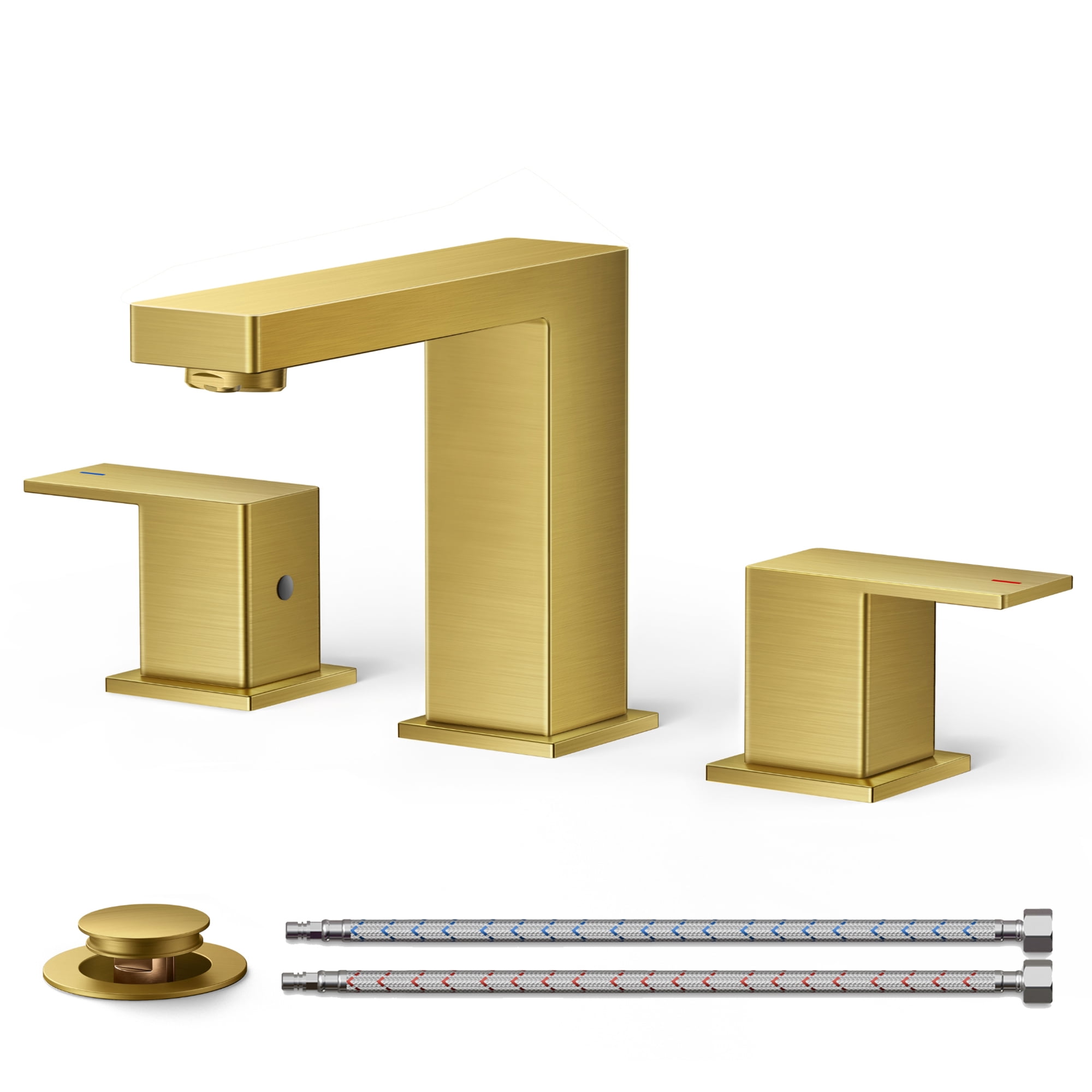 TVOFEK Bathroom Faucet 3 Hole, Gold Bathroom Sink Faucets 8 inch Widespread with Metal Pop up Drain and cUPC Hoses for Lavatory Vanity Restroom RV