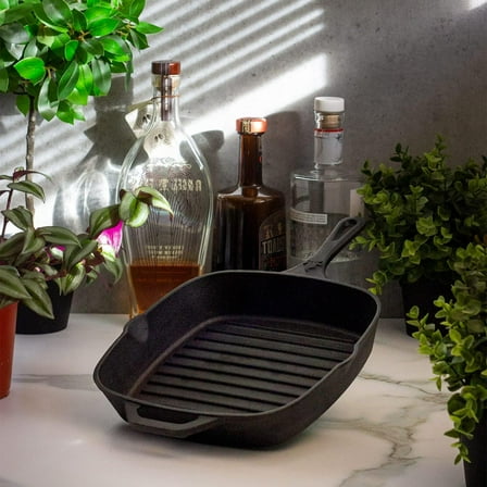 8 Inch Square Cast Iron Grill Pan Pre-Seasoned for Stove and Oven