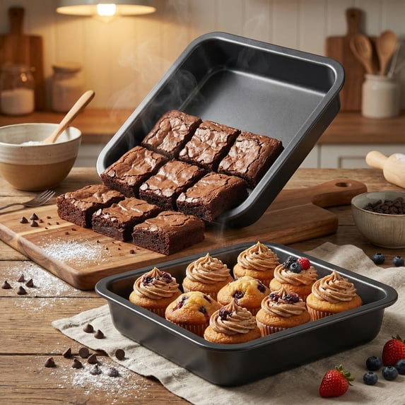8 Inch Square Non-Stick Baking Pan 8-Piece Set, Scratch-Resistant Easy Clean Pan for Home Baking, Dishwasher Safe