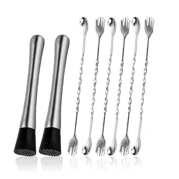 8 Inch Stainless Steel Cocktail Muddler & Mixing Spoon Home Bar Tool Set,Make Mojito Mint Juleps Drink Juices,8 Pack
