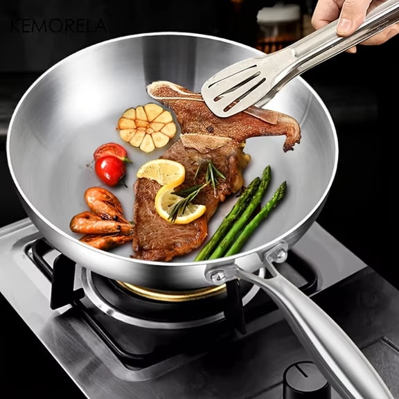 8 Inch Stainless Steel Frying Pan, 9 in Overall, Induction Frying Pan, Gas Stove Compatible, Silver Finish, 1 Pc
