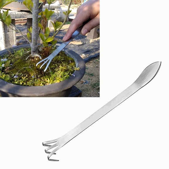 8 Inch Stainless Steel Root Rake Bonsai Potted Plants 3-Prong Loosen Soil Tool Handheld Rustproof Rake Home Gardening Tool