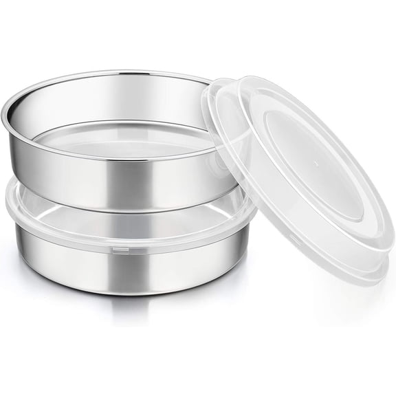 8 Inch Stainless Steel Round Baking Cake Pan with Lid Set, 4 count