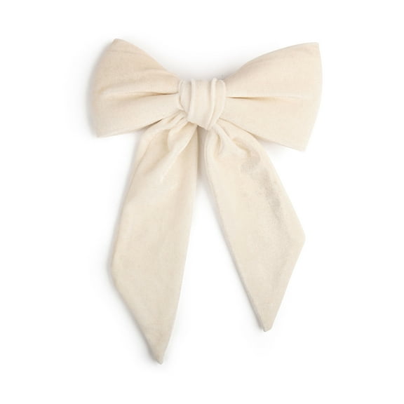 8-Inch Stiff Velour Hair Bow with Tails (Ivory Sparkle)