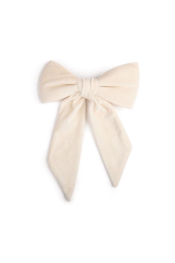 8-Inch Stiff Velour Hair Bow with Tails (Ivory Sparkle)