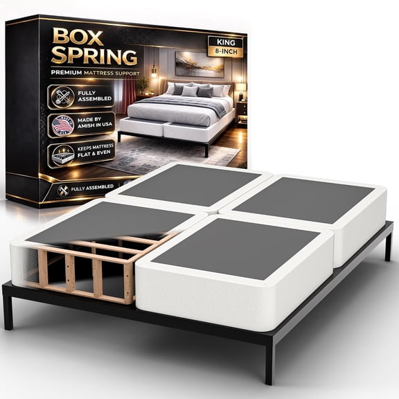 8-Inch Sturdy Wood Box Spring for Mattress Support - Durable and Fully Assembled, Natural Wood Foundation for King(Fold), White