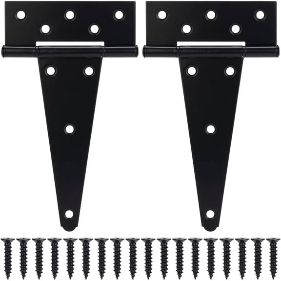 8 Inch T-Strap Gate Hinges, Shed Barn Door Hinges Heavy Duty, Black Tee for Wooden Fences, Yard Gate, Wrought Hardware Iron Rustproof (2Pack/Set)