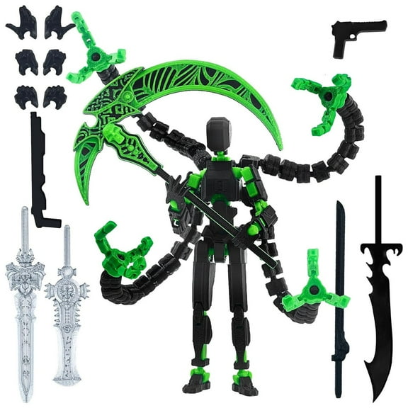 8 Inch T13 Articulated Robots Toys,3D Printed Figure Set, Dummy Robot,Multiple Accessories, Hand Painted Figure, Desk Decoration, Creative Gifts (Green)