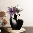 thumbnail image 1 of 8 Inch Tall Faux Ceramic Vase - Black Plastic Flower Pot, Slim Modern Tabletop Decor, Centerpiece for Dried Fresh Flowers, Living Room Shelf Decoration, Shatterproof Planter, 1 of 6