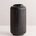 thumbnail image 1 of 8 Inch Tall Glossy Black Ceramic Ribbed Vase for Flowers & Pampas Grass, Simple Modern Decorative Vases for Home Decor Table Centerpieces, 1 of 5