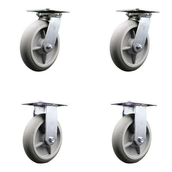 8 Inch Thermoplastic Caster Set with Ball Bearing 2 Swivel Lock and 2 Rigid SCC
