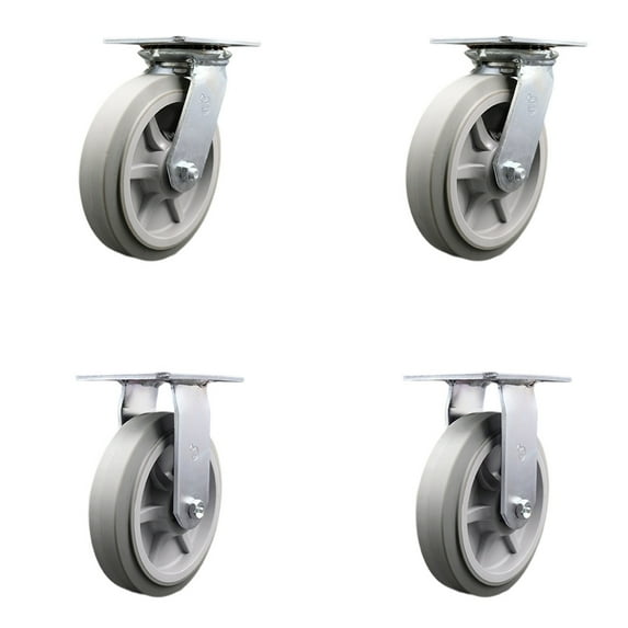 8 Inch Thermoplastic Caster Set with Roller Bearings 2 Swivel 2 Rigid SCC