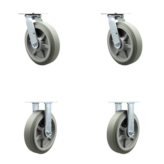 8 Inch Thermoplastic Rubber Caster Set with Roller Bearings 2 Swivel 2 Rigid SCC