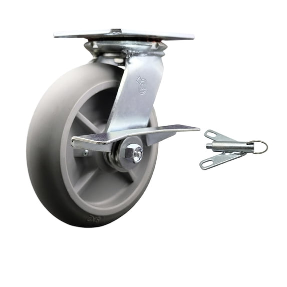 8 Inch Thermoplastic Rubber Caster with Ball Bearing and Brake/Swivel Lock SCC