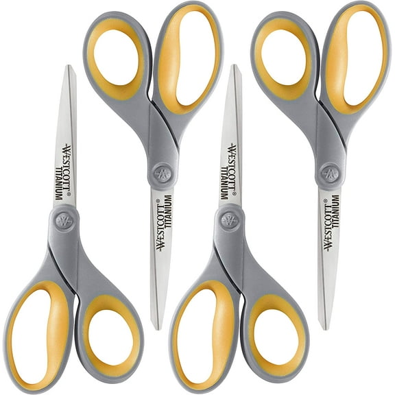 8-Inch Titanium Bonded Scissors for Home Office and Classroom - Perfect Cutting Paper Sewing Crafts Heavy-Duty Design with Soft Handle Gray/Yellow 4-Pack