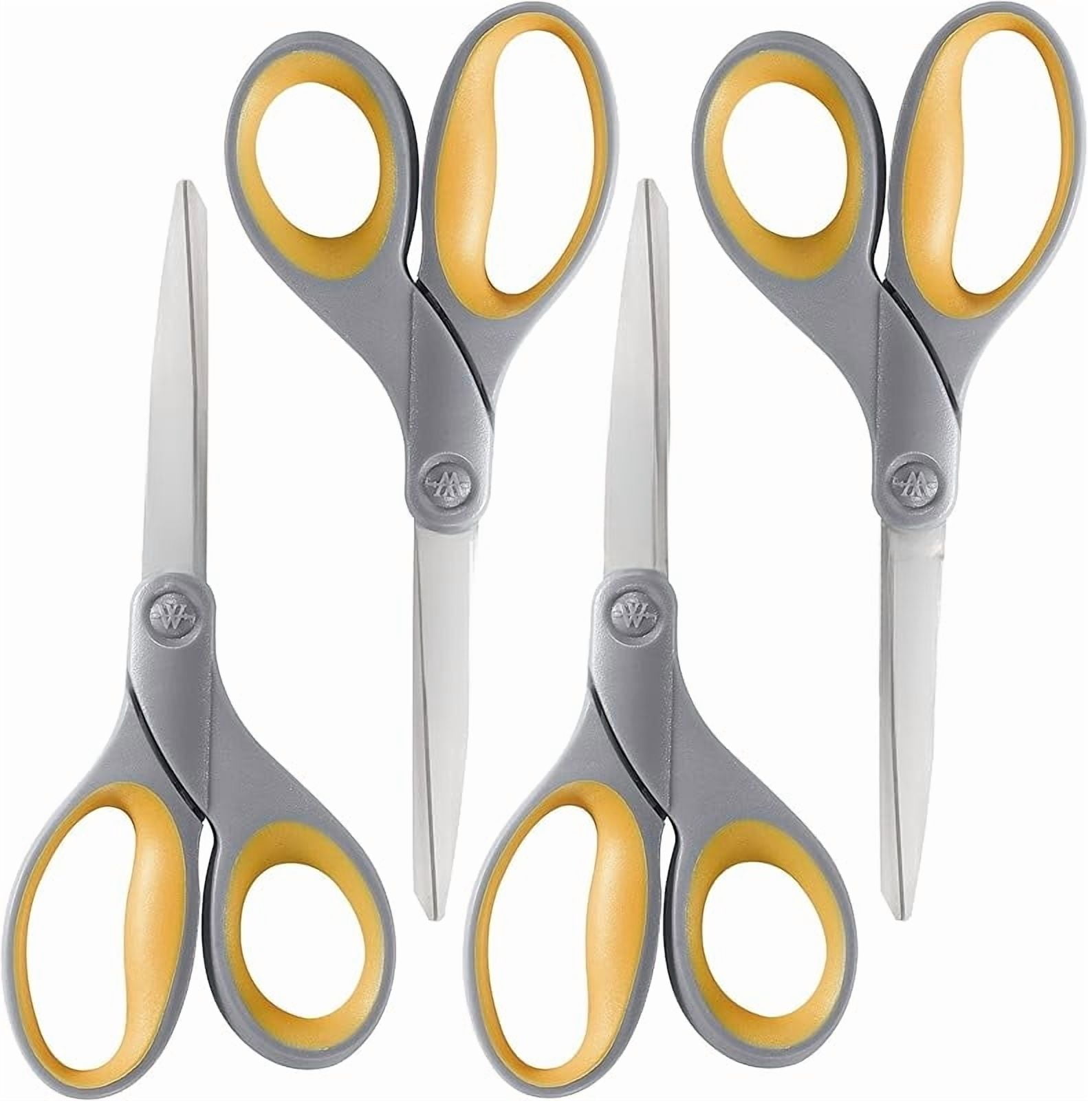 8-Inch Titanium Bonded Scissors, Soft Handle, Straight Heavy Duty Scissors, Gray/Yellow, 4-Pack