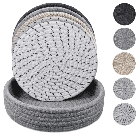 8 Inch Trivets for Dishes, Pots and Pans, Pot Holders for Kitchen, 5 Pcs Thick Heat Resistant Hot Pads for Kitchen, Countertop Hot Pad with Storage Basket