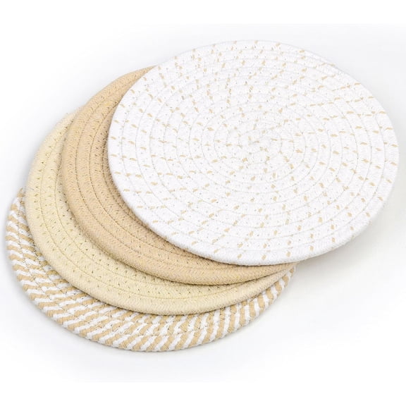 Haimei 8 Inch Cotton Trivets, 4 Pack Heat-Resistant Hot Pads, Kitchen Countertop Table Pot Holders for Hot Pots and Pans