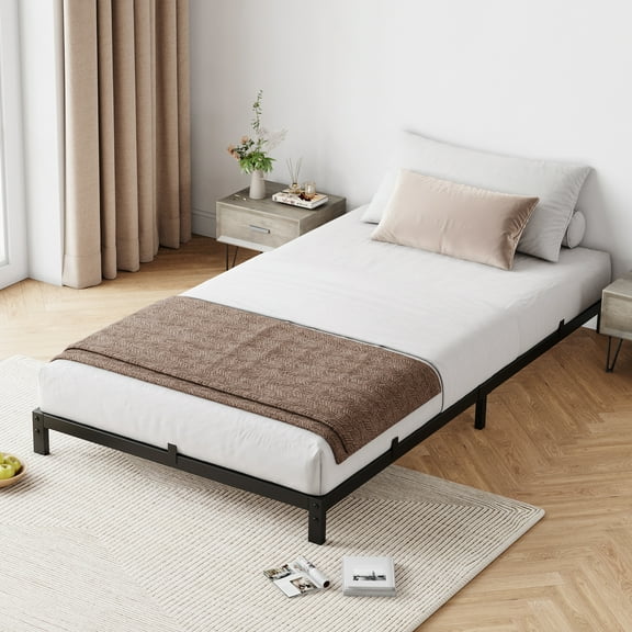 Shininglove Metal Platform Bed Frame, Twin Size, Low Profile 8 inch Height - No Box Spring Needed, Easy Assembly, Black