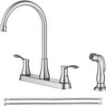thumbnail image 1 of 8 Inch Two Handles High Arch Kitchen Sink Faucet with Side Sprayer & Supply Lines, Brushed Nickel, 1 of 6