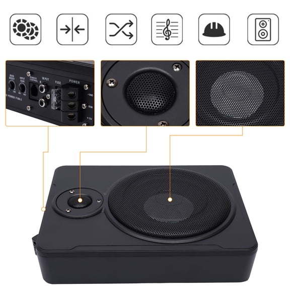 8 Inch Under-Seat Active Car Subwoofer with Amplifier, 600W Powered Bass Speaker for 12V Vehicles