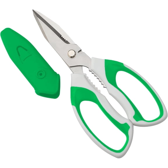 8-Inch Utility   Purpose Heavy Duty, Serrated , Green Comfort Grip for  Carpet, Cardboard, Leather, Fabric, Multipurpose  Shears for Kitchen, Garden, Office, Carft