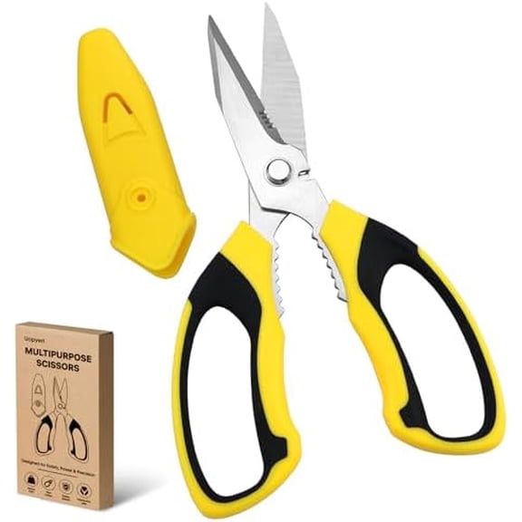 8 Inch Utility Scissors for Kitchen, Office, Craft & DIY  Heavy Duty Stainless Steel Multipurpose Scissors for Cutting Cardboard, Fabric, Carpet, Wire and Leather  with Protective Cover