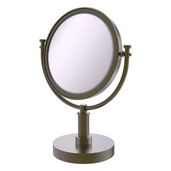 8 Inch Vanity Top Make-Up Mirror with Grooved Accents - Antique Brass / 4X