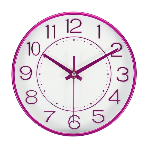 8 Inch Wall Clock Battery Operated Silent Non Ticking Round Modern Clock, Purple