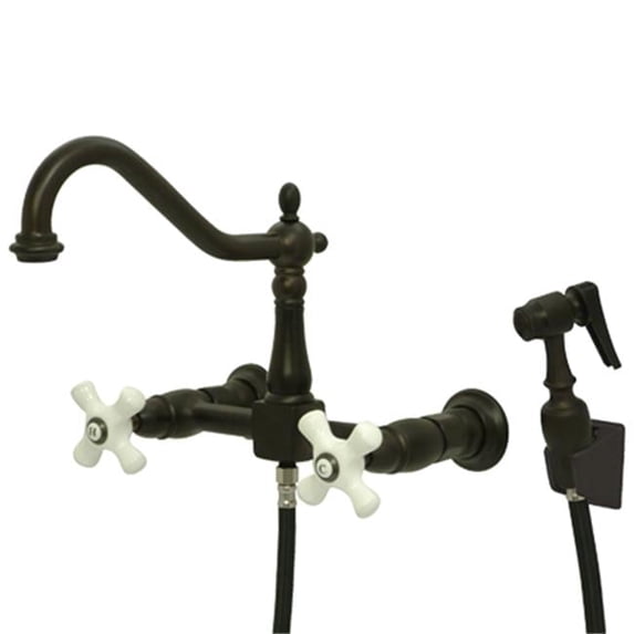 8 Inch Wall Mount Kitchen Faucet With Brass Sprayer - Oil Rubbed Bronze Finish