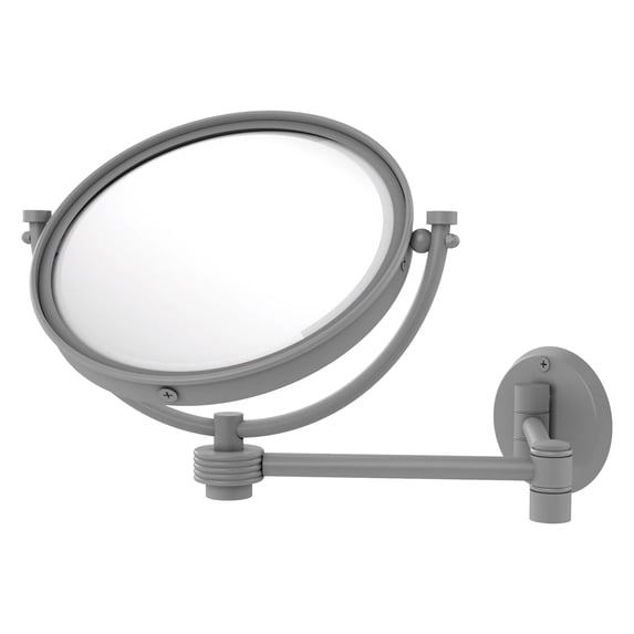 8 Inch Wall Mounted Extending Make-Up Mirror with Grooved Accents - Matte Gray / 3X