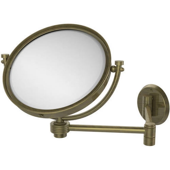 8 Inch Wall Mounted Extending Make-Up Mirror with Grooved Accents - Antique Brass / 3X