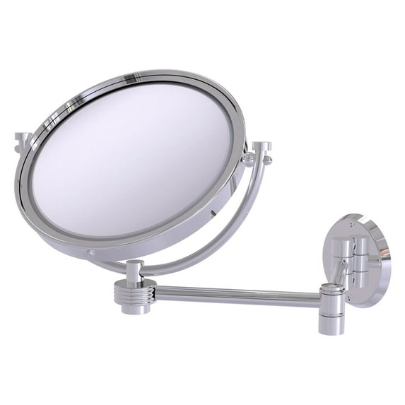 8 Inch Wall Mounted Extending Make-Up Mirror with Grooved Accents - Polished Chrome / 5X